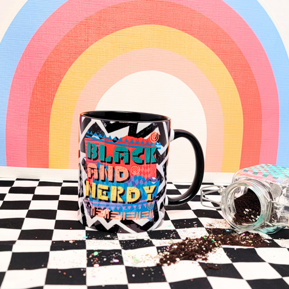 BLACK & NERDY MULTI-COLORED MUG