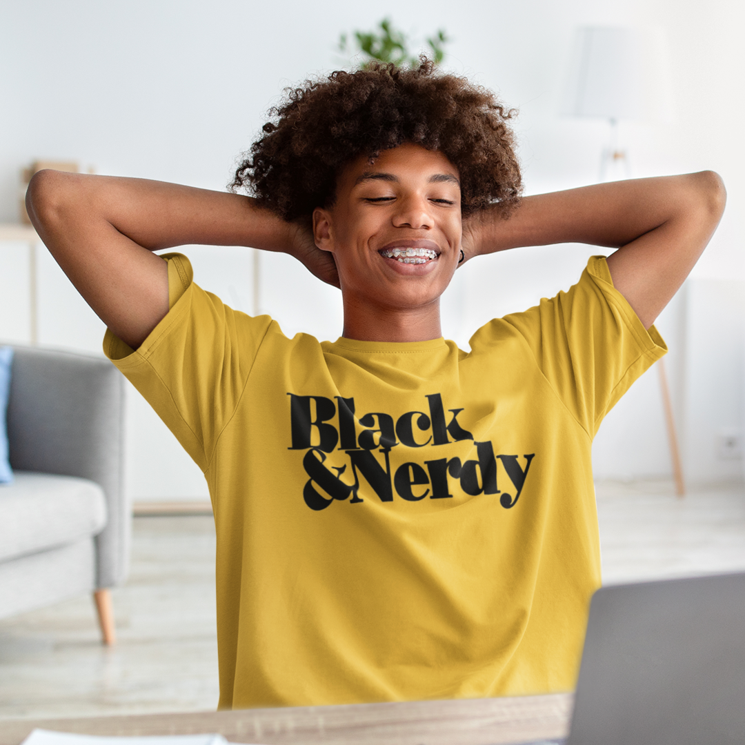 BLACK & NERDY CLASSIC T-SHIRT (GOLD & BLACK VERSION)