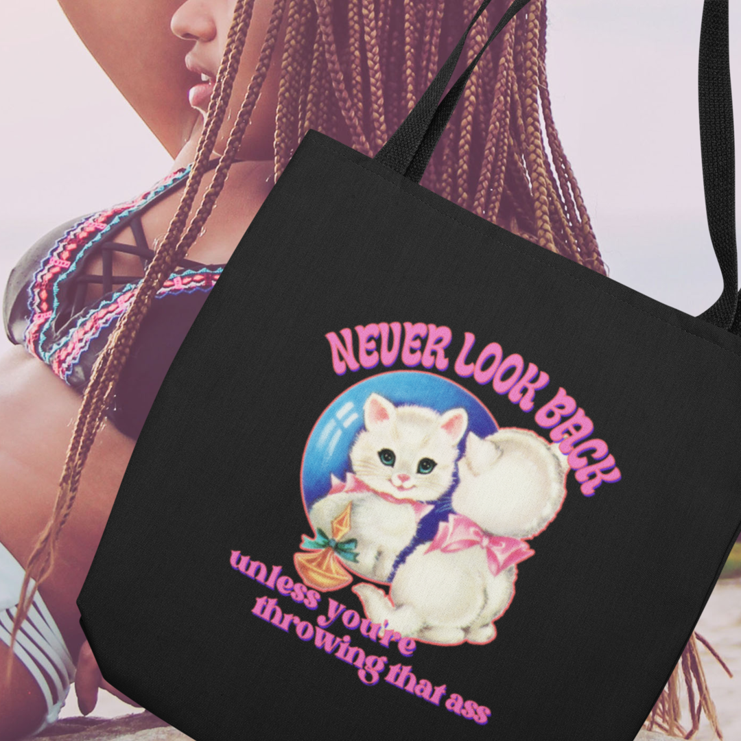 NEVER LOOK BACK TOTE BAG