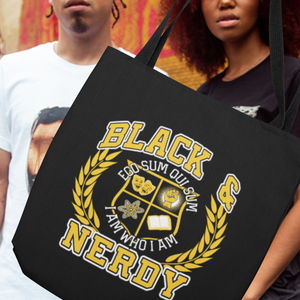 BLACK & NERDY UNIVERSITY TOTE BAG
